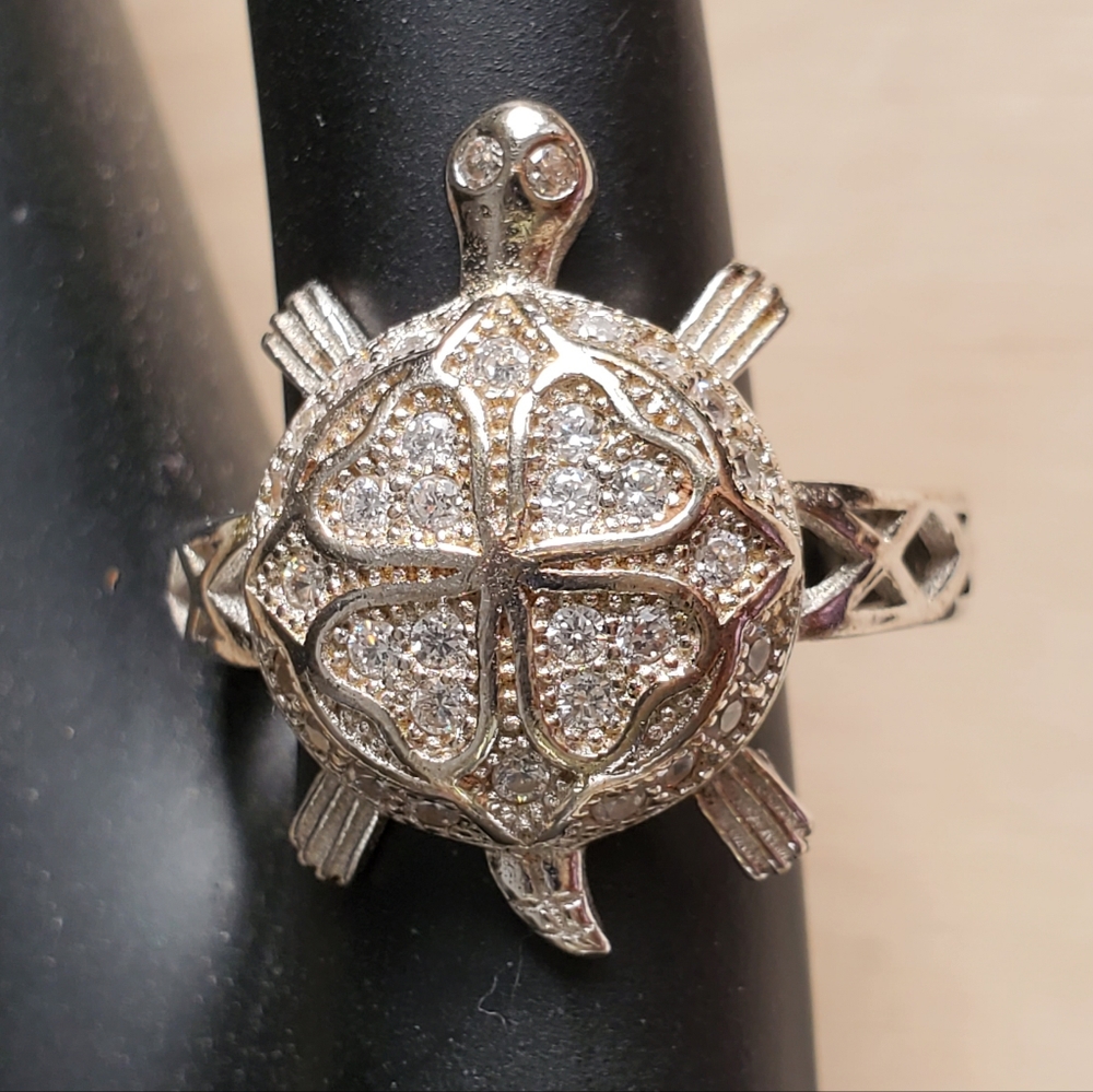 Clover Turtle Sterling Silver 925 Ring